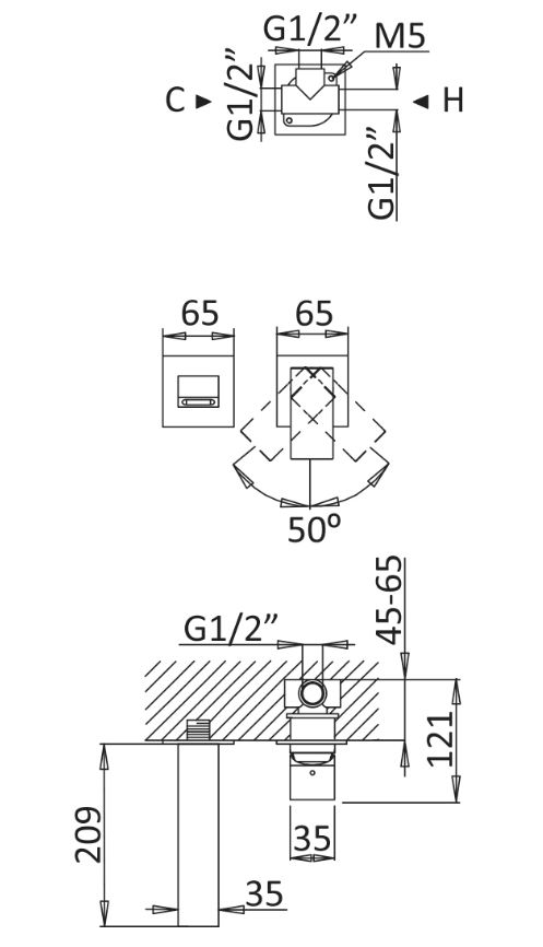 Смеситель для раковины однорычажный с донным клапаном PORTA-BLI2-SS CEZARES