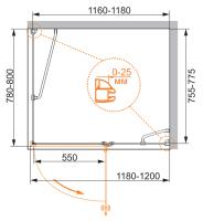 Душевой уголок, прямоугольный. VERONA-W-AH-1-120/80-P-Cr-R 1200x800x1950 Cezares