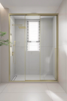 Душевая дверь раздвижная 1600x2000 цвет профиля Золото брашинг стекло прозрачное PR3/L-160-01-G-C4 Premium Veconi