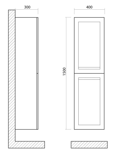 PLATINO Шкаф подвесной с двумя распашными дверцами, Белый матовый, 400x300x1500 AM-Platino-1500-2A-SO-BM ART&MAX