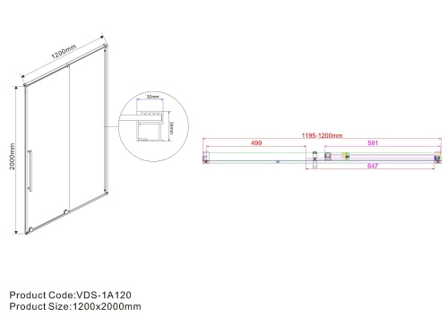 Душевая дверь Arno VPS-1A120CLB 1200x2000 цвет черный стекло прозрачное Vincea